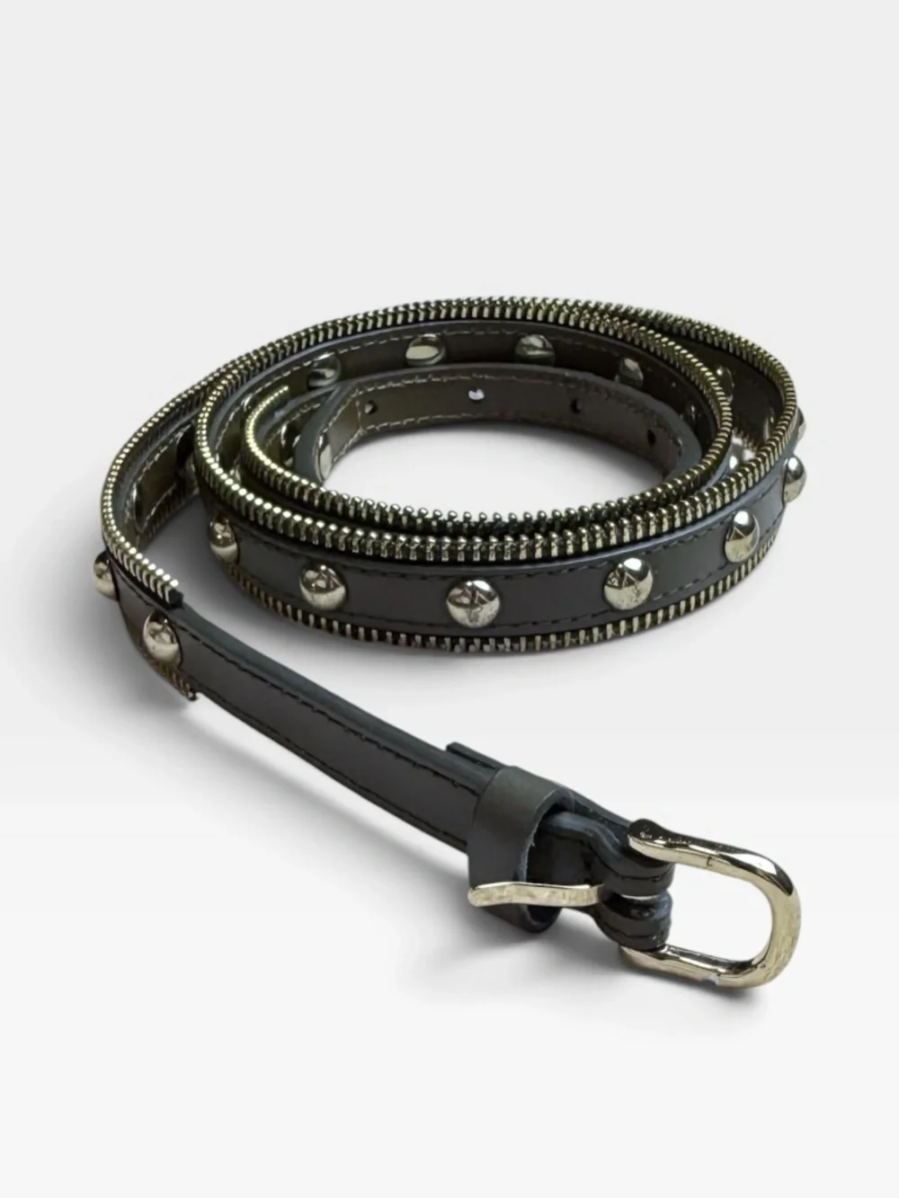 Rebecca Minkoff Leather Zipper Studded Belt Green